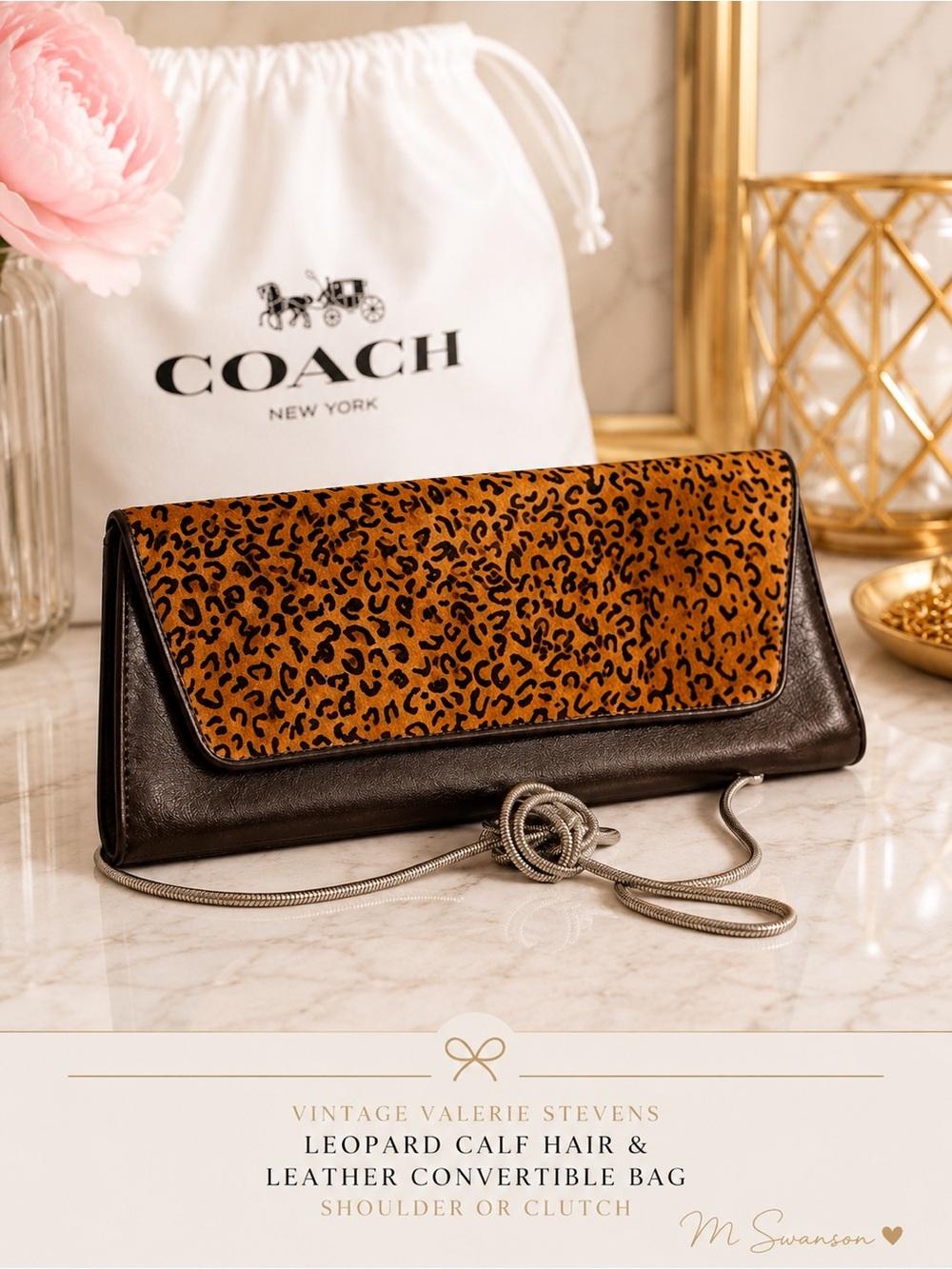 Vintage Valerie Stevens Leather & Leopard Print Calf Hair Clutch Shoulder Bag